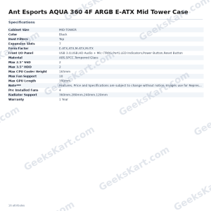 Ant Esports AQUA 360 4F ARGB E-ATX Mid Tower Case with 360mm Radiator Support
