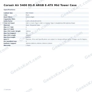 Corsair Air 5400 RS-R ARGB E-ATX Mid Tower Case – Triple Chamber Cooling