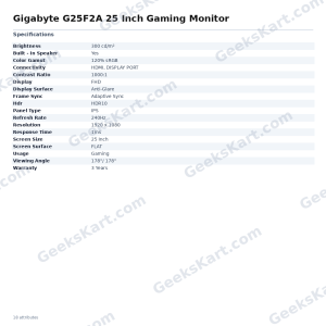GIGABYTE G25F2A 25-Inch 240Hz FHD IPS Gaming Monitor