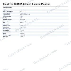 GIGABYTE G25F2A 25-Inch 240Hz FHD IPS Gaming Monitor