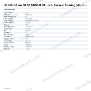 LG UltraGear 32GS60QC-B 32-Inch QHD 1000R Curved Gaming Monitor