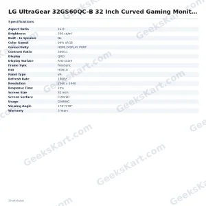 LG UltraGear 32GS60QC-B 32-Inch QHD 1000R Curved Gaming Monitor