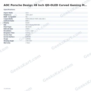 AOC Porsche Design PD49 49-Inch QD-OLED Curved Gaming Monitor — 5120×1440 DQHD, 240Hz