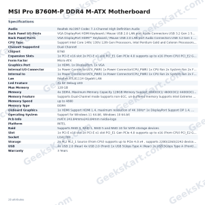 MSI Pro B760M-P DDR4 M-ATX Motherboard