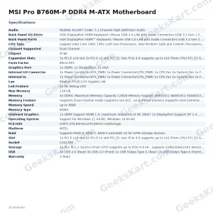 MSI Pro B760M-P DDR4 M-ATX Motherboard