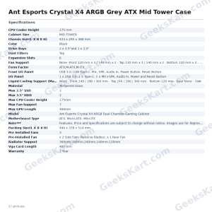 Ant Esports Crystal X4 ARGB Grey ATX Mid Tower Case