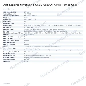 Ant Esports Crystal X4 ARGB Grey ATX Mid Tower Case
