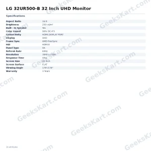 LG 32UR500-B 32 Inch UHD Monitor
