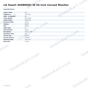 LG Smart 34SR65QC-W 34 Inch Curved Monitor