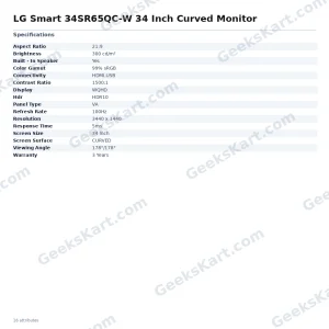 LG Smart 34SR65QC-W 34 Inch Curved Monitor