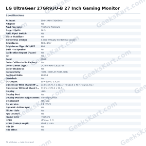 LG UltraGear 27GR93U-B 27 Inch Gaming Monitor