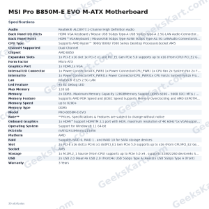 MSI Pro B850M-E EVO M-ATX Motherboard
