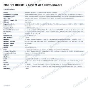 MSI Pro B850M-E EVO M-ATX Motherboard