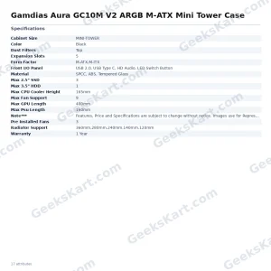 Gamdias Aura GC10M V2 ARGB M-ATX Mini Tower Case