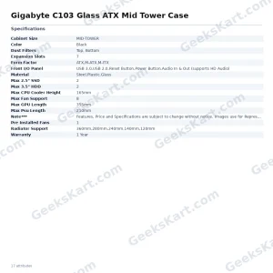 Gigabyte C103 Glass ATX Mid Tower Case