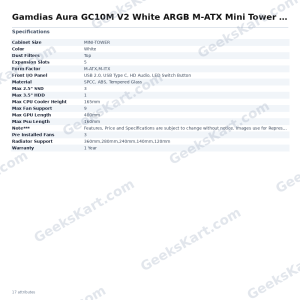 Gamdias Aura GC10M V2 White ARGB M-ATX Mini Tower Case