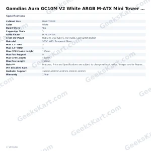 Gamdias Aura GC10M V2 White ARGB M-ATX Mini Tower Case