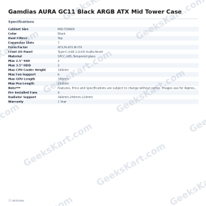 Gamdias AURA GC11 Black ARGB ATX Mid Tower Case