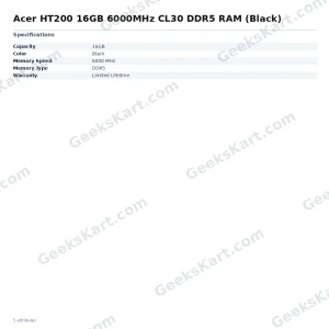 Acer HT200 16GB DDR5 6000MHz CL30 Desktop RAM (Black)