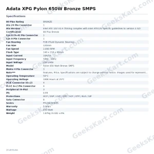 Adata XPG Pylon 650W Bronze SMPS