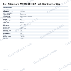 Dell Alienware AW2725DM 27 Inch Gaming Monitor