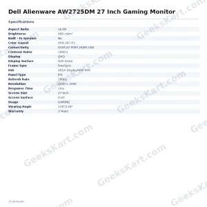 Dell Alienware AW2725DM 27 Inch Gaming Monitor