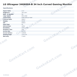 LG Ultragear 34G600A-B 34 Inch Curved Gaming Monitor