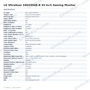 LG UltraGear 34GS95QE-B 34 Inch Gaming Monitor