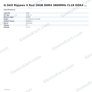 G.SKILL Ripjaws V Red 16GB DDR4 3600MHz CL19 Single-Channel Desktop RAM