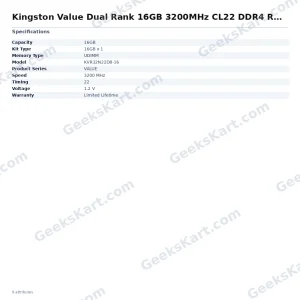 Kingston ValueRAM 16GB DDR4 3200MHz CL22 Dual-Rank UDIMM Desktop Memory