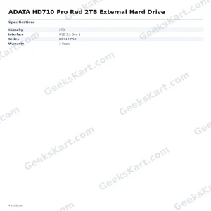ADATA HD710 Pro Red 2TB Rugged External Hard Drive (AHD710P-2TU31-CRD)