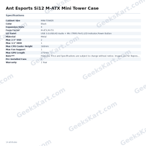 Ant Esports SI12 M-ATX Mini Tower Case – Compact All-Metal PC Cabinet