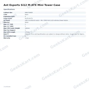 Ant Esports SI12 M-ATX Mini Tower Case – Compact All-Metal PC Cabinet