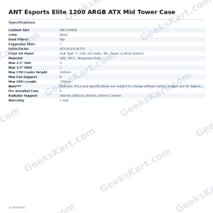 ANT Esports Elite 1200 ARGB ATX Mid Tower Gaming Case (Black)