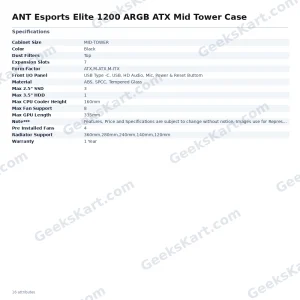 ANT Esports Elite 1200 ARGB ATX Mid Tower Gaming Case (Black)