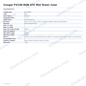 Cougar FV150 RGB ATX Mid Tower Case – Dual Chamber with 4 ARGB Fans