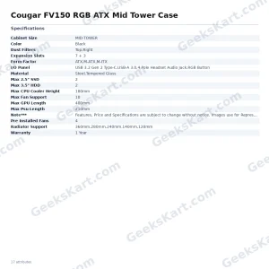 Cougar FV150 RGB ATX Mid Tower Case – Dual Chamber with 4 ARGB Fans