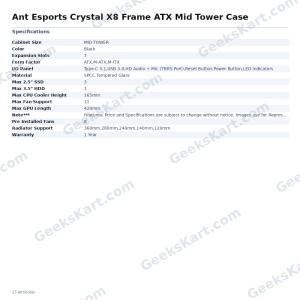 Ant Esports Crystal X8 Frame ATX Mid Tower Case with Vertical GPU Showcase