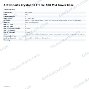 Ant Esports Crystal X8 Frame ATX Mid Tower Case with Vertical GPU Showcase