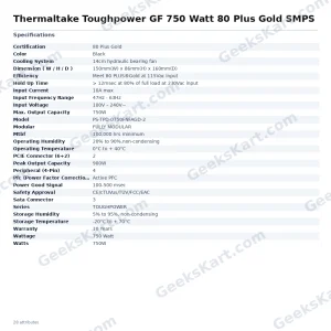 Thermaltake Toughpower GF 750W 80 Plus Gold Fully Modular Power Supply