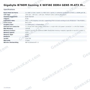 Gigabyte B760M Gaming X WiFi6E DDR4 GEN5 Micro-ATX Motherboard