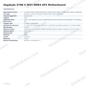 Gigabyte Z790 S WIFI DDR4 ATX Motherboard (LGA1700, Intel 12th–14th Gen)