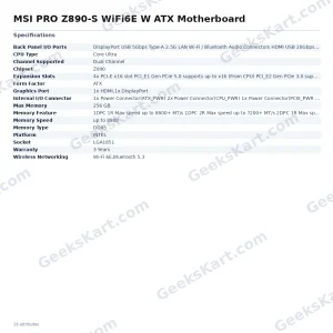 MSI PRO Z890-S WiFi6E W ATX Motherboard — Intel LGA1851, DDR5 & PCIe 5.0