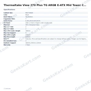 Thermaltake View 270 Plus TG ARGB E-ATX Mid Tower Case