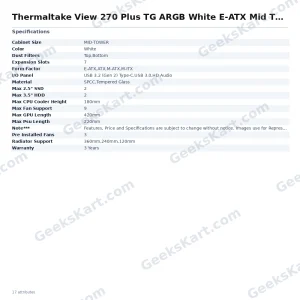 Thermaltake View 270 Plus TG ARGB White E-ATX Mid Tower Case