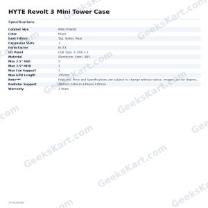 HYTE Revolt 3 Mini Tower M-ITX Case (Black) — Portable ITX Build with 335mm GPU Support