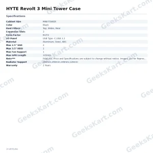 HYTE Revolt 3 Mini Tower M-ITX Case (Black) — Portable ITX Build with 335mm GPU Support