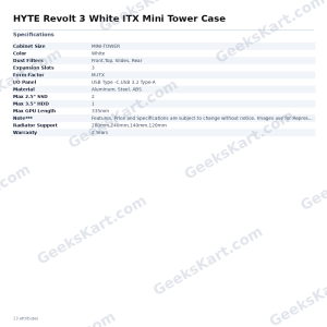 HYTE Revolt 3 White Mini-ITX Small Form Factor Tower Case