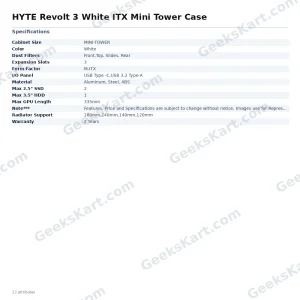 HYTE Revolt 3 White Mini-ITX Small Form Factor Tower Case
