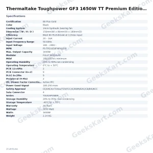Thermaltake Toughpower GF3 1650W 80 Plus Gold Fully Modular ATX 3.0 Power Supply